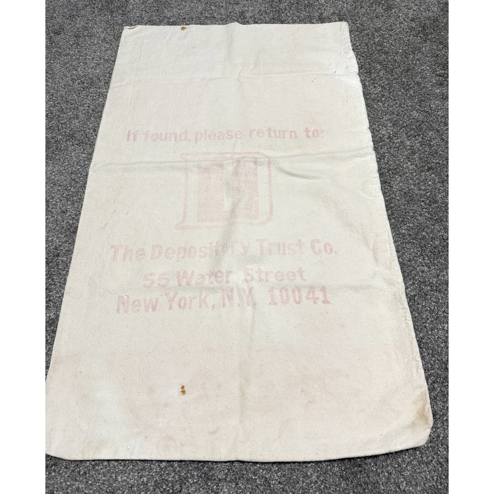 Vintage Depository Trust Company Canvas Bank Money Bag Sack 34x20 inches Holes